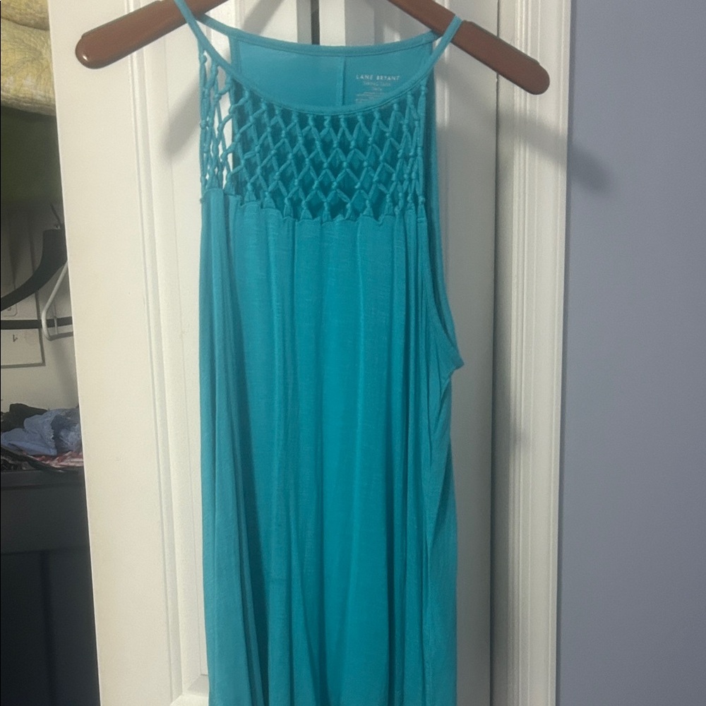 Lane Bryant Turquoise Macramé Neck tank top